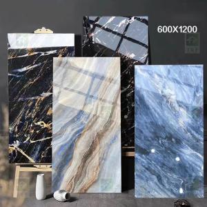 China Apartment Glazed Polished Porcelain Tiles 60x120 Full Body Blue Glossy Interior factory