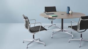 China Conference Room Aluminum Office Chair Mid Back Ribbed Leather Back Material factory