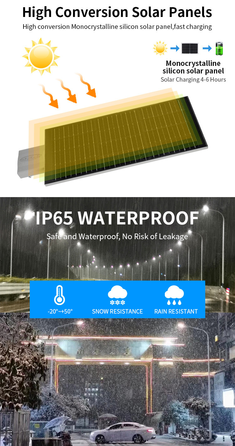 Eco Friendly All In One Solar LED Street Light High Energy 200w 34000lm LiFePO4 Battery