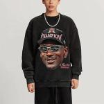Mens Oversized Crewneck Sweatshirt DTG Printing Logo Acid Wash Distressed