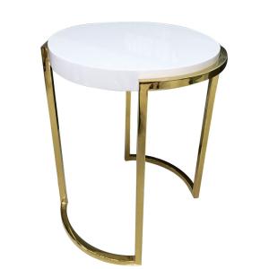 China Round white Stone top polished gold finish metal frame coffee table/side table for hotel bedrooom and living room factory