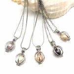 18K Silver Plated Love Wish Pearl Cage Pendant Necklace with 1pc Freshwater