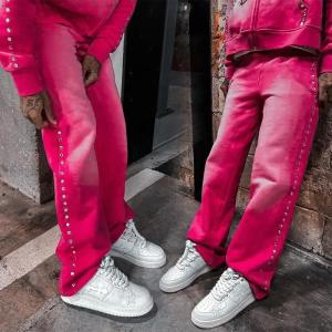 China Customized Logo Support Straight Leg Men's Oversized Cotton Acid Washed Sweatpants factory