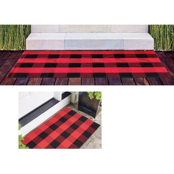 Customized Cotton Thread Red And Black Viscose Fiber Lattice Doormat