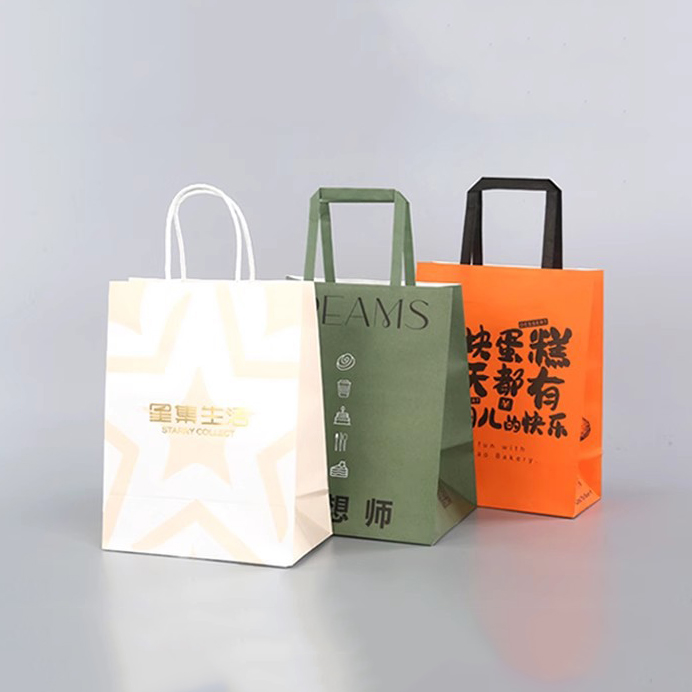 Hand Length Handle Sealing Kraft Bag Paper Shopping Bags With Logo For Milk Customized