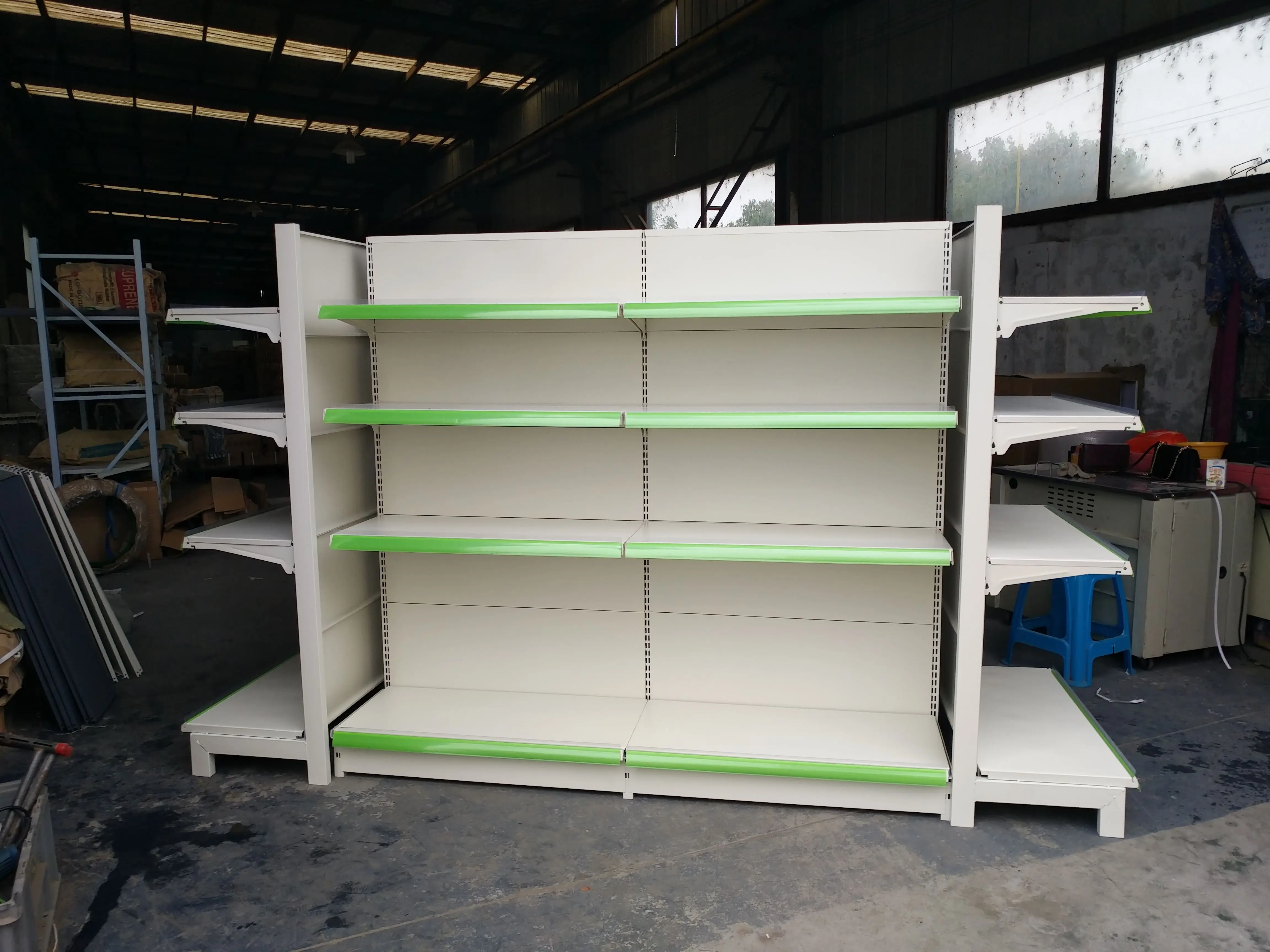 Factory custom color size metal pharmacy shelves white supermarket shelves