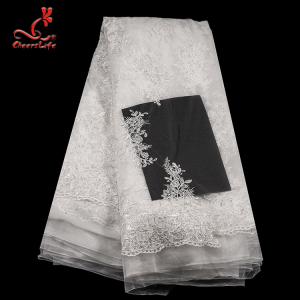China 3D Floral Stretch Wedding Bridal Embroidered Tulle Lace Fabric By The Yard factory