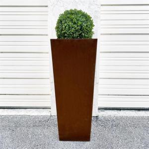 China 1000mm Heavy Duty Tapered Metal Planter Pots Corten Steel Tall Cube Planter factory