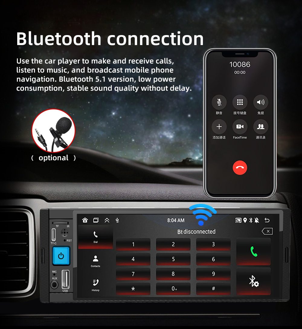 Bluetooth Connection 1Din Car Radio Multimedia MP5 Player with Android Auto HD Screen