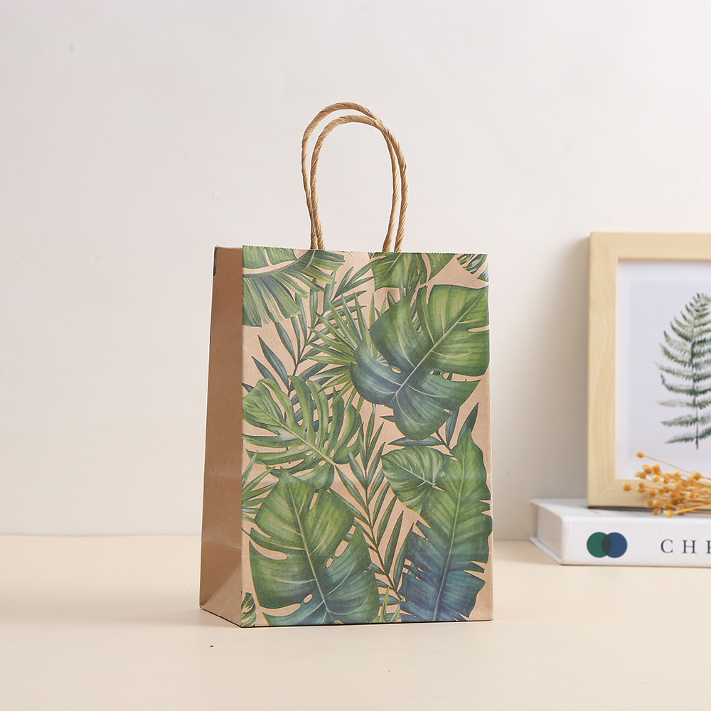 Gravnre Printing Green Plant Paper Bag for Food Snacks Packaging Mori Party Gift Bag