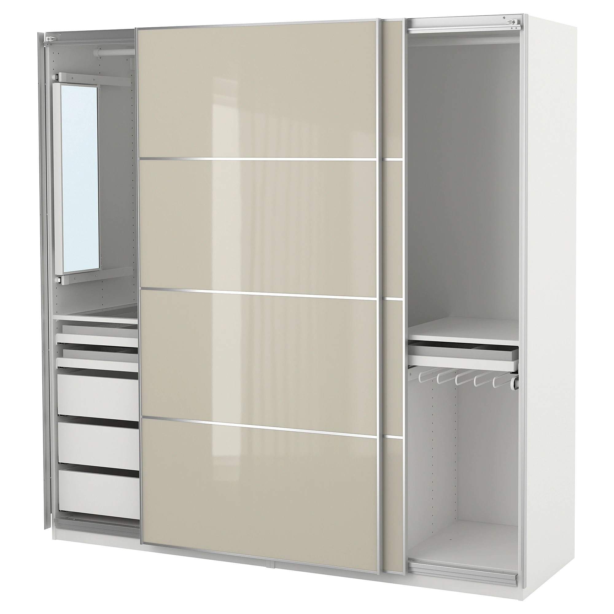 China Elegant Wooden Cream Black Glass Wardrobe With Mirror Bedroom factory