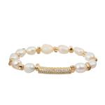 Fresh Water Pearl Gold Space Beaded Stacked Stretchy Bracelet For Lady