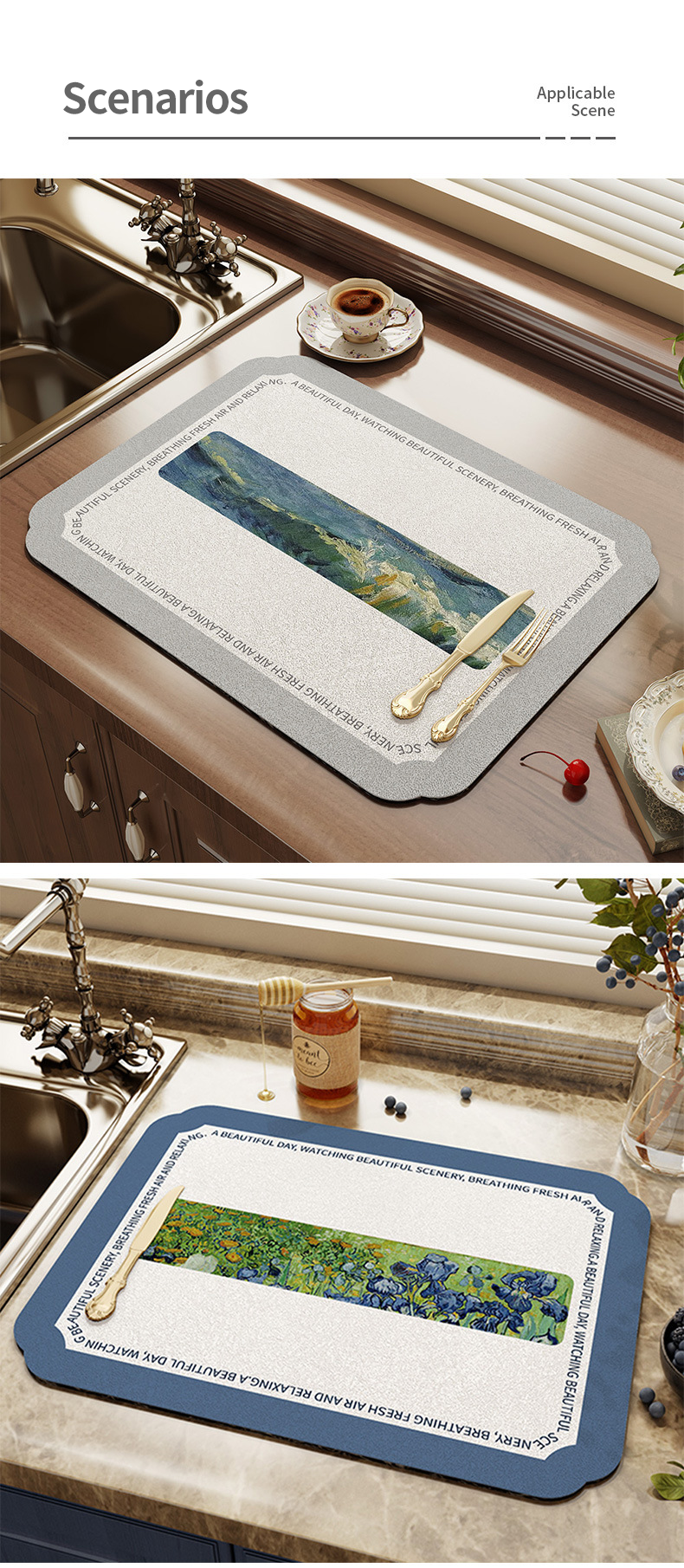 Customized Kitchen Accessories Diatomite Water Absorbent Place-mats for Dinner Table