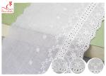 White Cotton Lace Fabric / Eyelet Lace Trim Ribbon With Floral Lace Scalloped