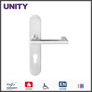 China Satin PVD Titanium flat stainless steel door handles on backplate factory