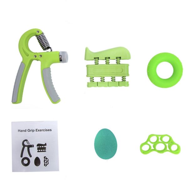 Five Piece Hand Grip Workout Kit Black Adjustable Hand Gripper Finger Stretcher Grip Ring And Stress Ball For Hand Strength And Flexibility