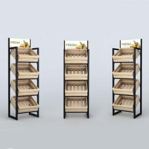 China 520MM 350MM Wooden Vegetable Display Rack And Fruit Display Stand 80KG factory