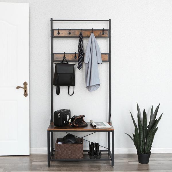 Hallway Coat Rack with Bench, Vintage Coat Stand with Shoe Bench for Sale,