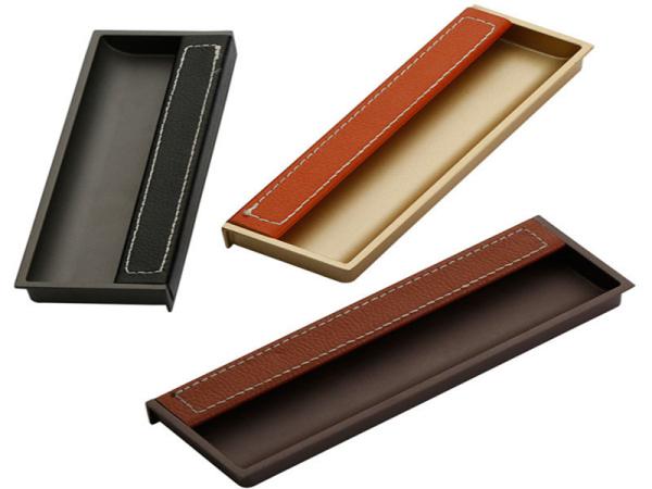 l Brown Leather Drawer Pull Office Desk Leather Knobs Drilling Install Hidden