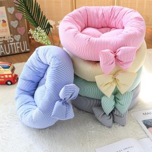 China Cute Bows Stripes Dog Beds Cotton Flocked Round Pet Cushion factory