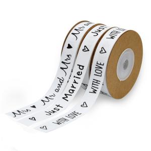 China Custom Printed Cotton Ribbon 15mm*10m White Gift Packing Ribbon factory