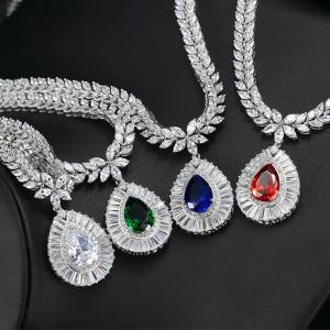 China Womens Necklace Earring Wedding Accessories Red Imitation Diamond Bridal Necklace High Quality Cz Necklace Jewelry S factory