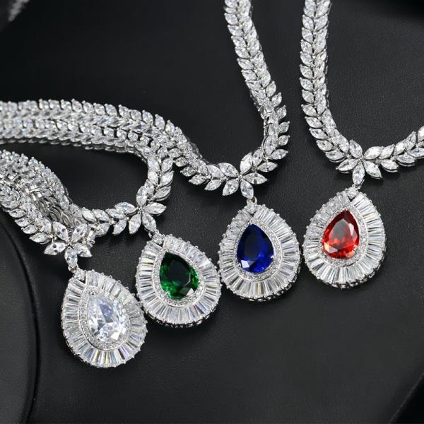 Womens Necklace Earring Wedding Accessories Red Imitation Diamond Bridal