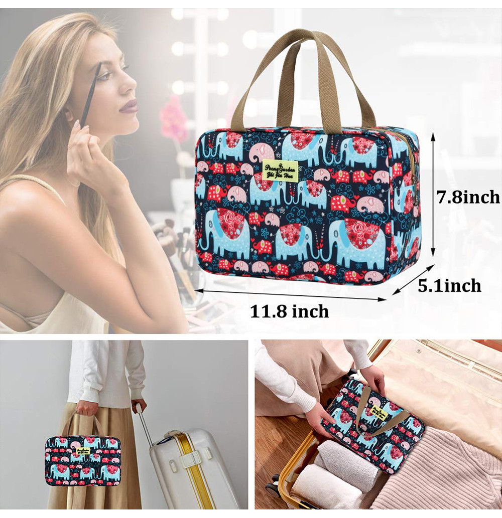 Leak Proof Floral And Elephant Cosmetic Toiletry Bag For Girls