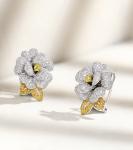 Camellia Ear Clip Ear Ring Design 18k White Gold Diamond Earrings For Women