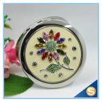 Shinny Gifts Wholesale Colorful Rhinestones Flower Design Small Round Mirror