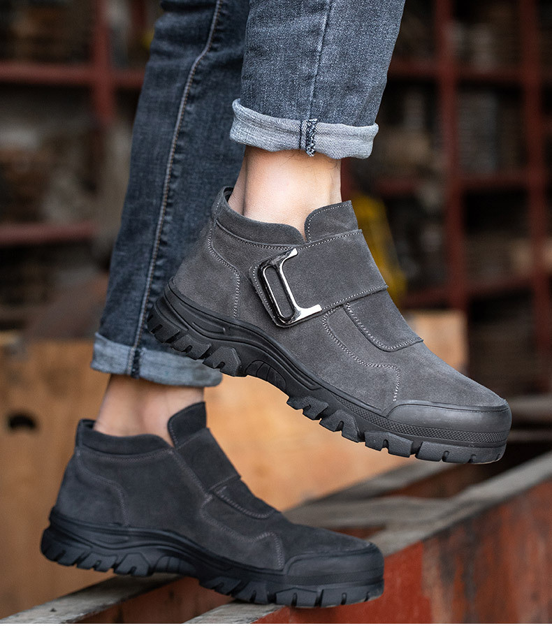 Anti-proof Unisex Suede Work Shoes in Gray Khaki for Industrial Safety