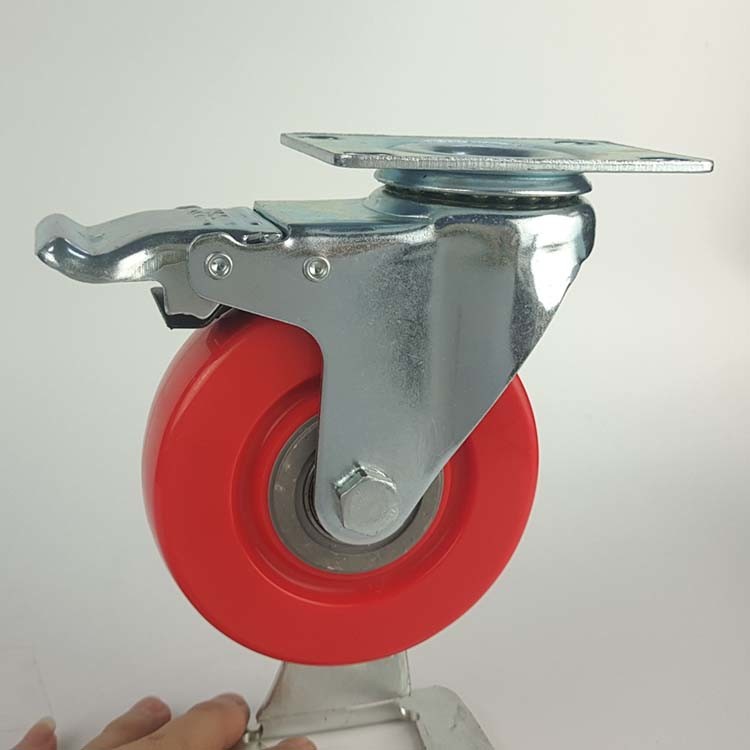 4" Casters With Brakes Meidum Duty Red PVC Swivel Industrial Trolley Wheels 4 Inch