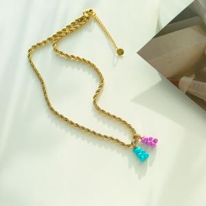 China Custom Gold Plated Teddy Bear Pendant Necklace Lovely Artificial Cubic Zirconia factory