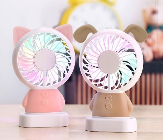 LED handy chargeable mini electric fan, cute cartoon handy mini stand electric