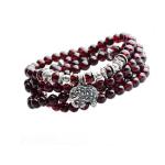 5mm-6mm Natural Garnet Strand Bracelet with Vintage Sterling Silver Charm