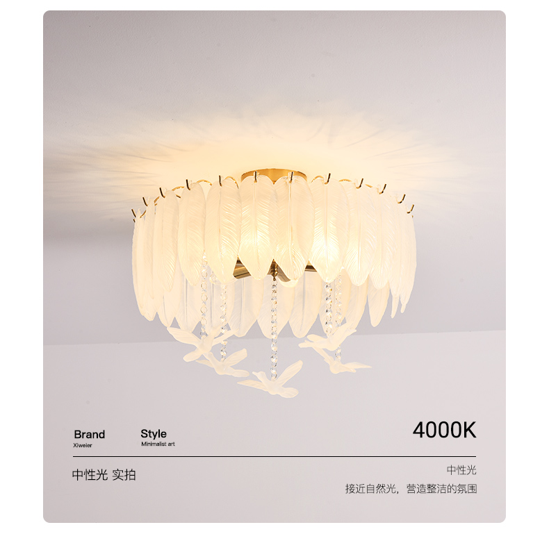 Creative Glass Feather Chandelier Modern Living Bedroom Kitchen Island Hanging（WH-CY-252）