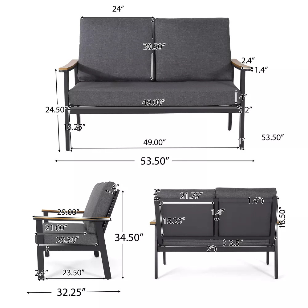 Specific Garden Sofa AJUNION 4 Piece Aluminum Outdoor Furniture Set with Coffee Table