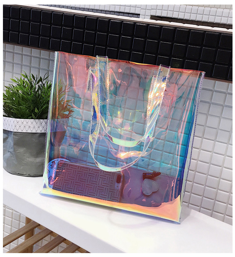 L33*D8*H33 Cm Shopping Travel Hologram PVC Clear Bag
