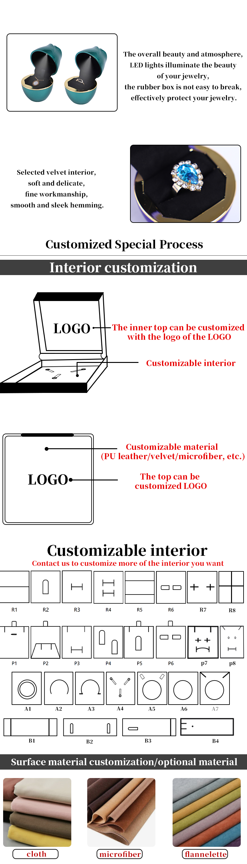 White LED Light Jewelry Packaging Box for Necklace Ring and Bracelet 2022 Rose Design