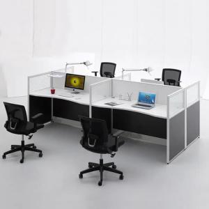 China ISO Modular Four Person Workstation Desk Glass Panel Black Wooden factory