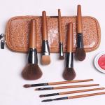 9 Pieces Wooden Handle Full Makeup Brush Set Synthetic Hair / Wool Heads
