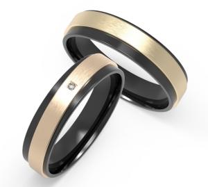 China Metal Black Titanium Ring Set IP Gold Couple Zircon Wedding Band factory