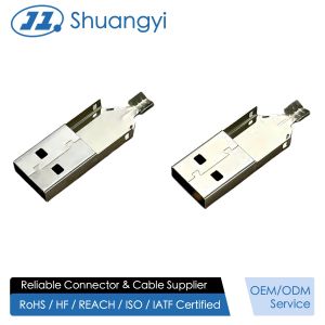 China USB 2.0 AM Three-Piece Back Cover Connector | Electrical Signal Wire Cable Terminal Connector | Tin Plated Power Transmission Male Plug factory
