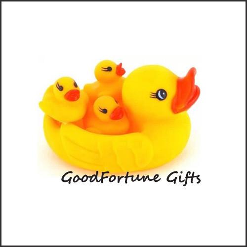 Eco pvc rubber 4 in 1 floating bath yellow duck for kids printed logo toy doll