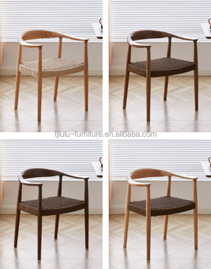Woven Cord Seat Nordic Armchair for Living Room Meeting Room W59*D47*H73CM Lacquered Finish Modern Wood