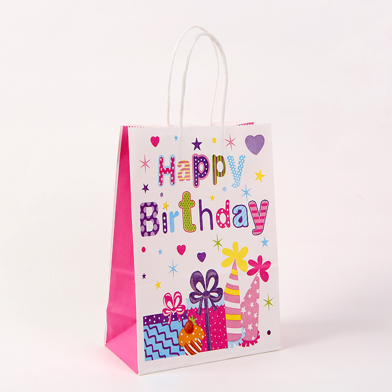 Customized Logo Brown Kraft Paper Tote Bag for Birthday Party Clothing Gift Packaging