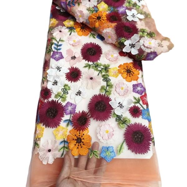 Fashion 3D flowers lace with sequins african lace fabric embroidery fabric for
