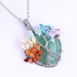China Green Aventurine Spiritual Chakra Meditation Life Tree Heart Chakra Crystal Stone Necklace factory