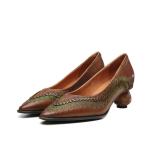 S438 2020 Retro Hand-Embroidered Soft Leather High Heels Ethnic Style Pointed