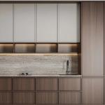 Custom New Luxury Modern Wood Door Material Wood Grain Kitchen Cabinets for